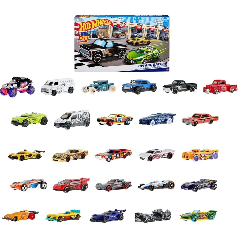 Hot Wheels HW ABC Racers 26 Car Pack 1:64 Diecast Toy Cars & Trucks Set (HKL76)